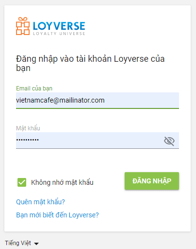Nhập email đăng ký và mật khẩu