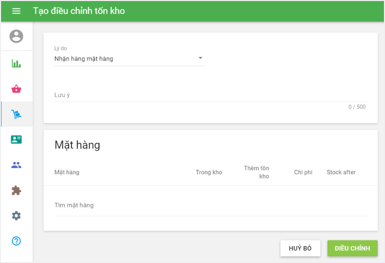 biểu mẫu 'Tạo điều chỉnh cổ phiếu'