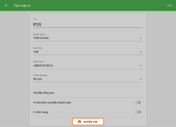 nút 'In thử nghiệm'