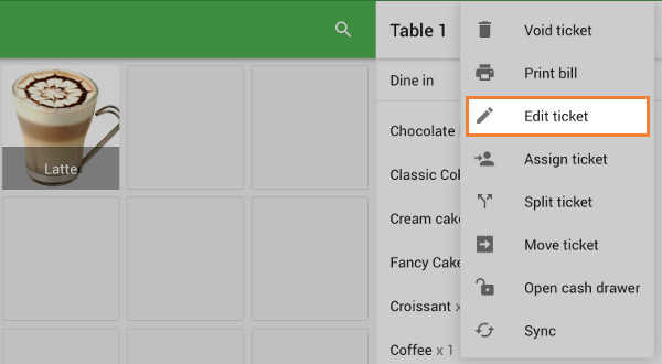 Edit ticket in the menu