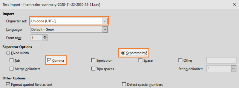 Επιλέξτε την κωδικοποίηση 'Unicode (UTF-8)'