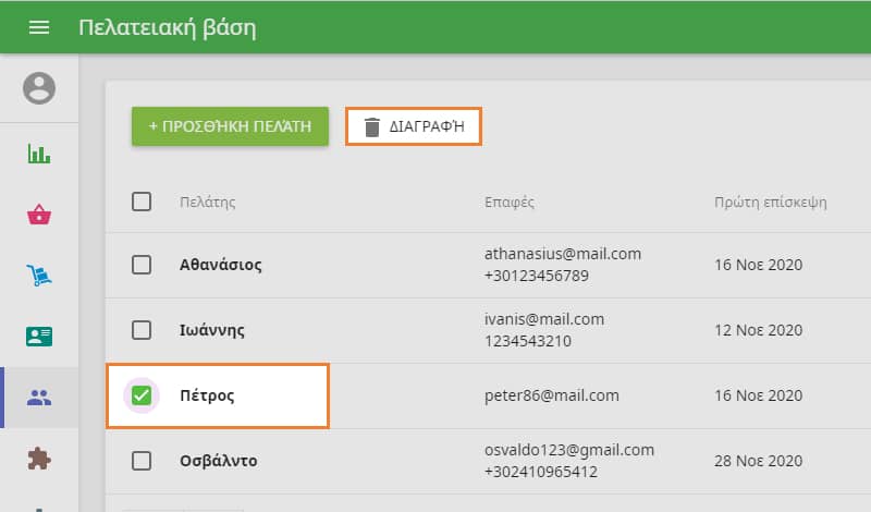 διαγράψετε από τη λίστα πελατών