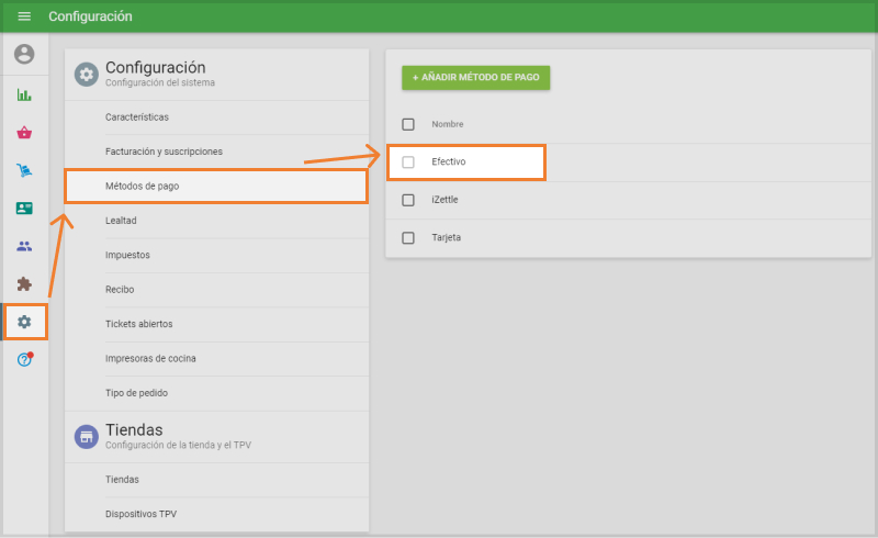 clic en el tipo de pago Efectivo