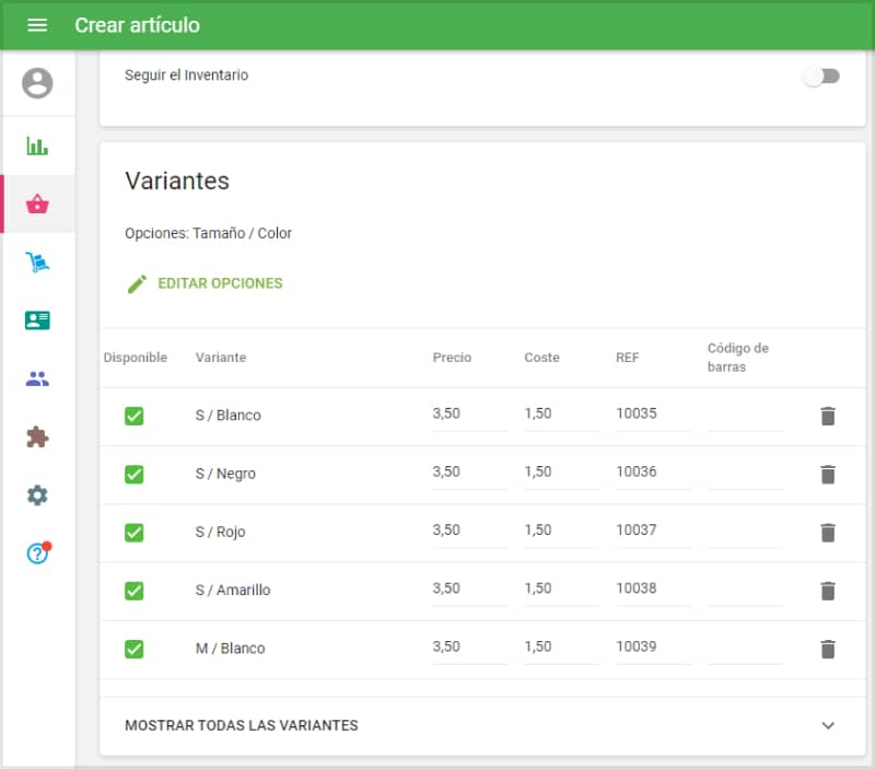 Cómo usar Variantes de Artículos
