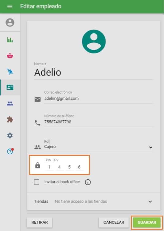 número PIN y  “GUARDAR”.