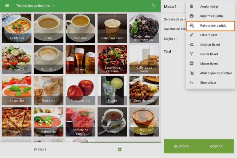 reimprimir las órdenes de cocina