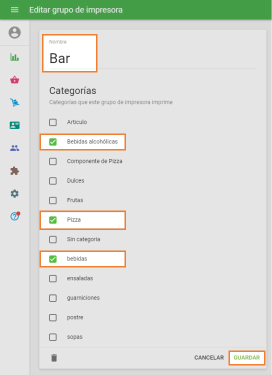 Seleccione las categorías