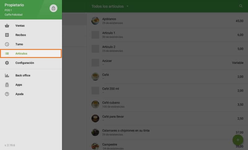 aprieta el botón de "artículos"