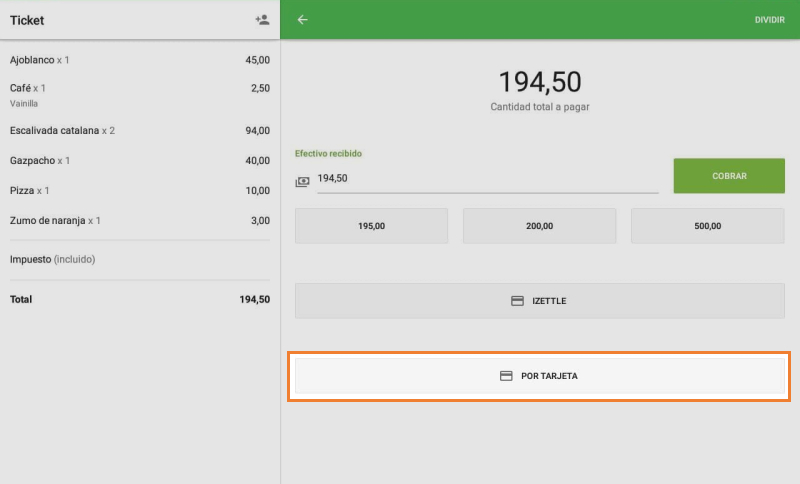 pulsando en el botón “Cobrar”