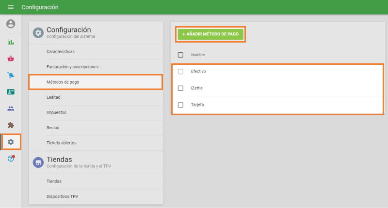 Botón Añadir tipo de pago