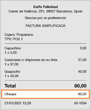 tipo de pago en el recibo