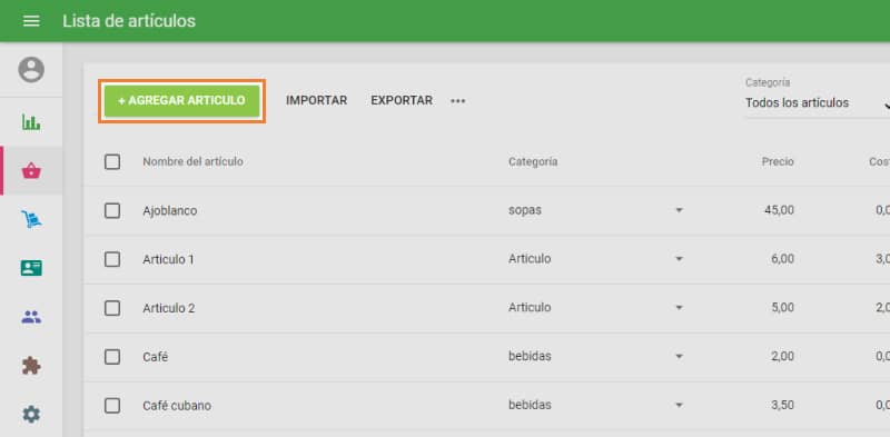 Boton '+AGREGAR ARTICULO'