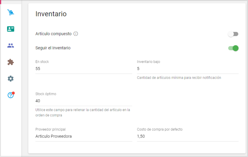 activa 'Seguir el inventario'
