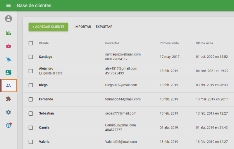'Base de clientes' en el back office