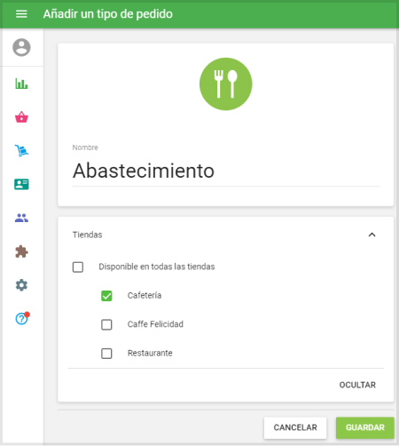 Añadir un nuevo tipo de pedido