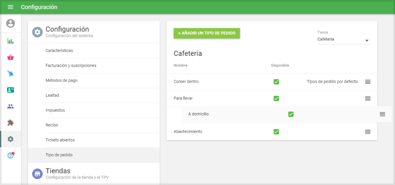 Cambiar de orden los tipos de pedidos