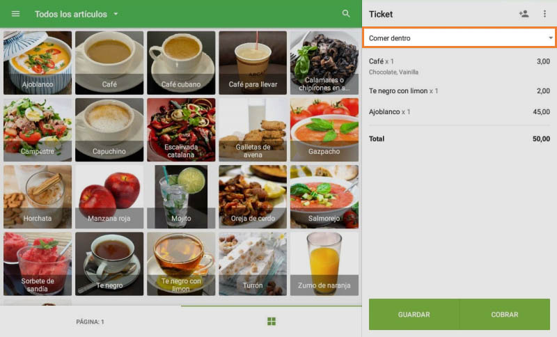 tipo de pedido especificado en el ticket