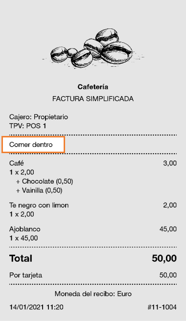 Tipo de pedido en el recibo impreso