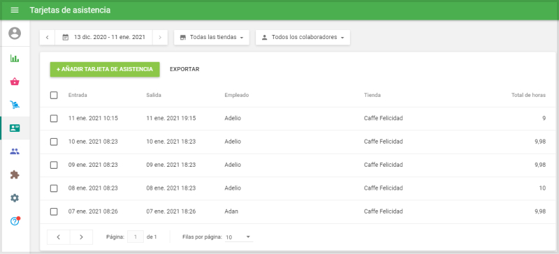 Tarjetas de asistencia de empleados
