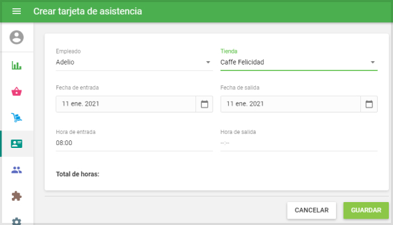 Crear una nueva tarjeta de asistencia
