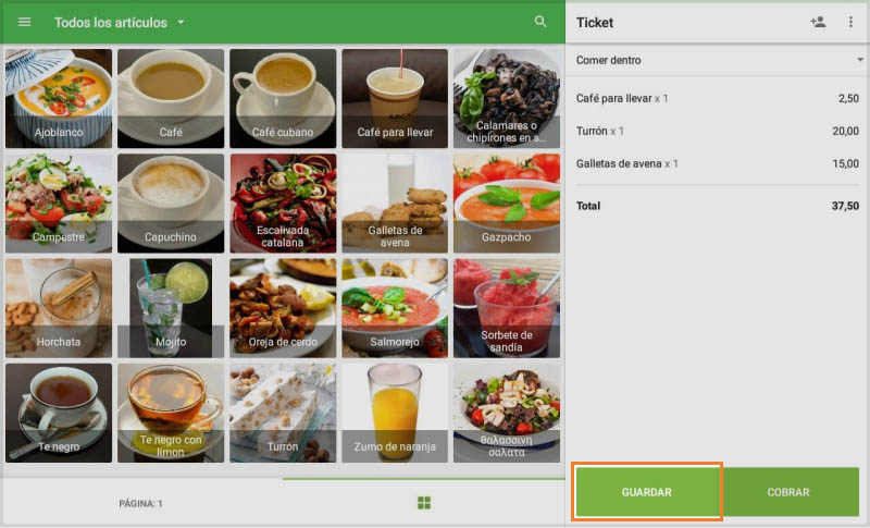 Al tomar un nuevo pedido desde el menú