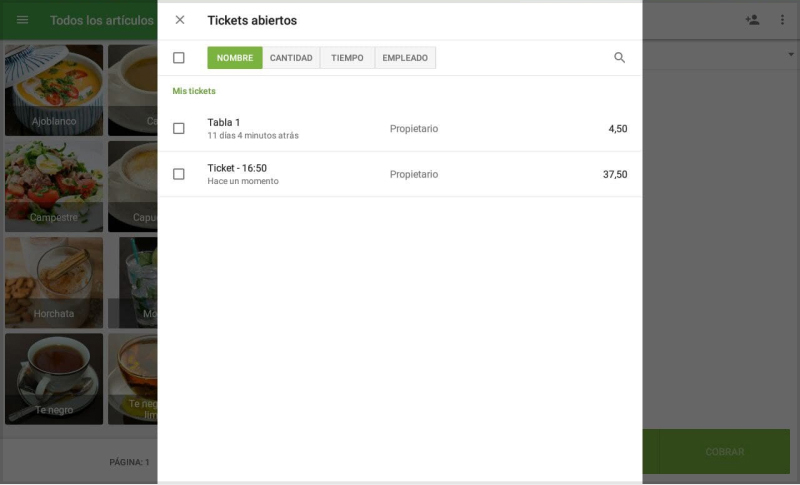 Seleccione uno de los tickets de la lista.
