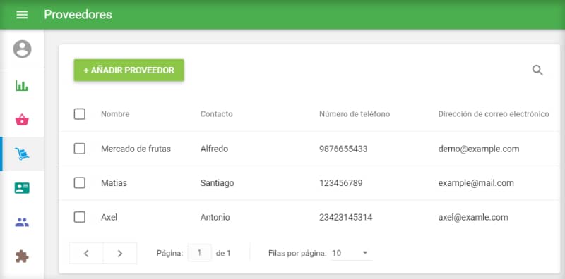lista de proveedores