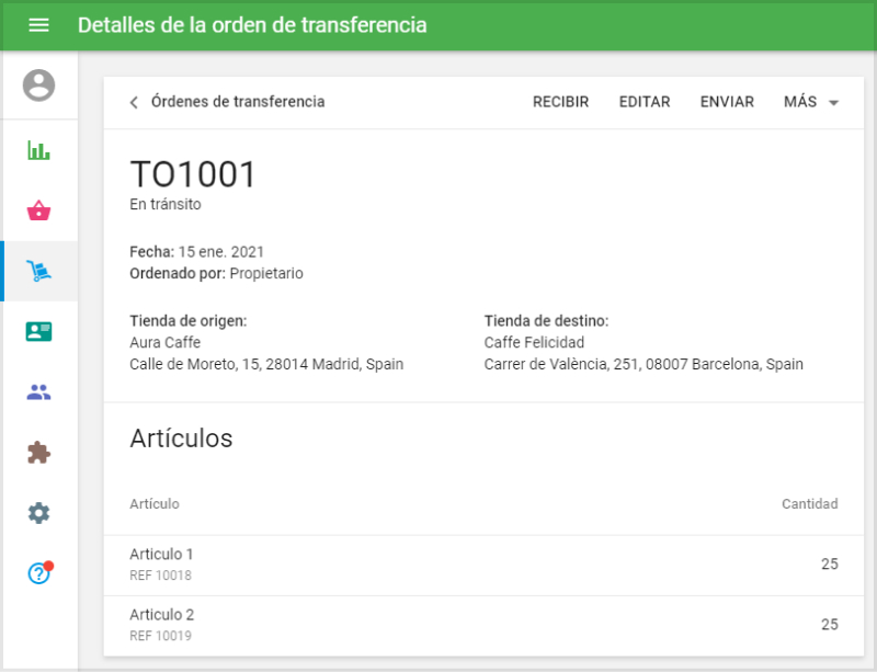 Orden de transferencia en transito
