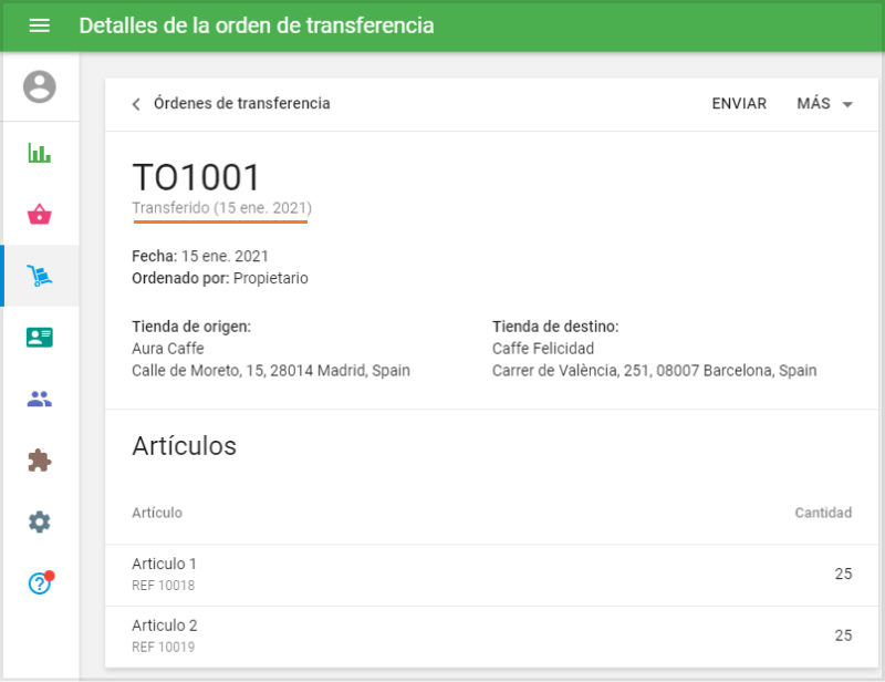 orden de transferencia completada