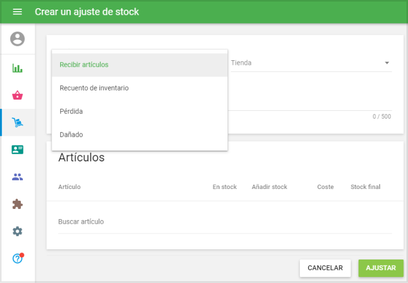 drop-down menu of the adjustment 