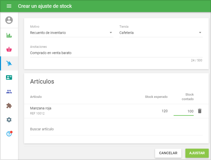 ‘Inventory recount’ as the adjustment reason