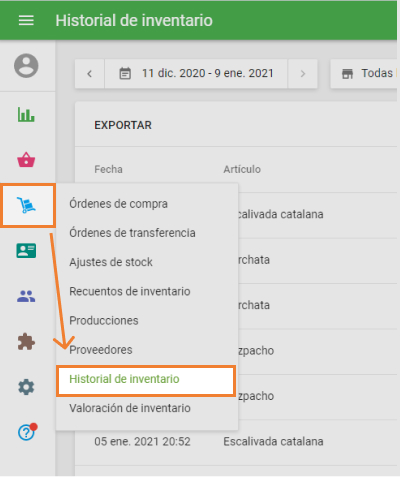 ‘Inventory history’ section