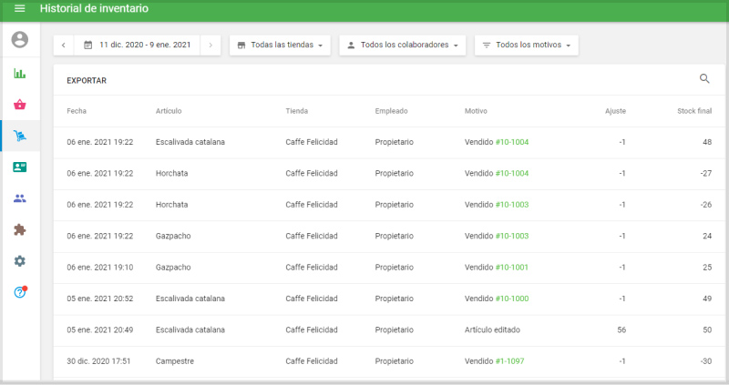 ‘Inventory history’ section
