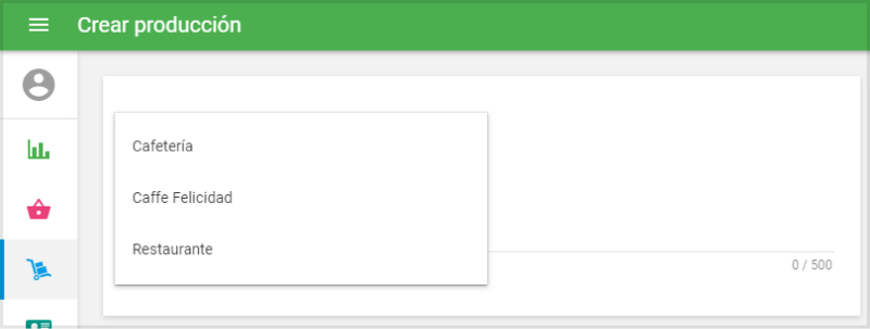 Seleccione la tienda donde realizar la producción