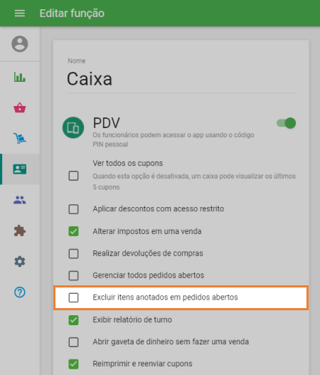 Excluir itens anotados em pedidos abertos