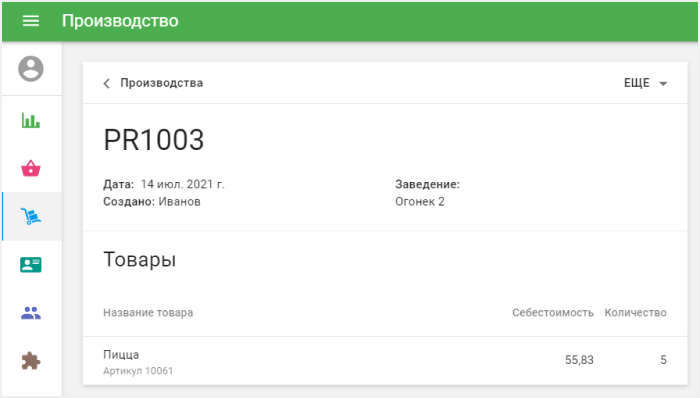 документ созданного производства