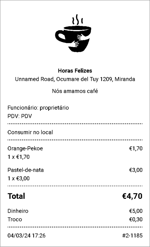 O símbolo da moeda em recibos