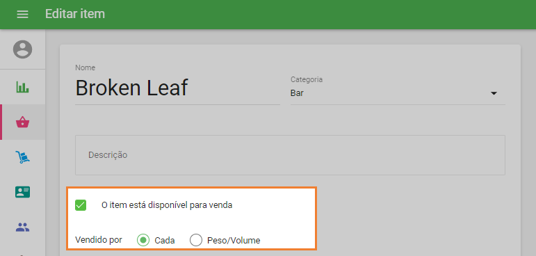 opção 'Vendido por'