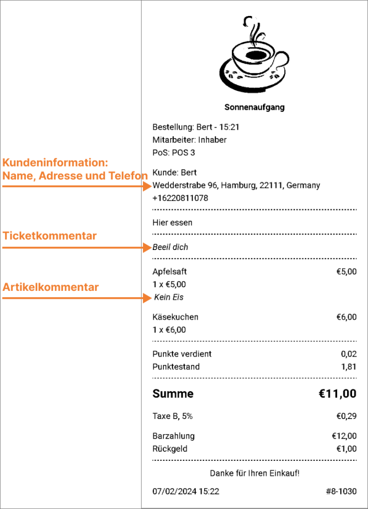 Die Informationen über den Kunden
