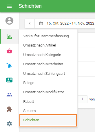 Menü Berichte des Backoffices finden