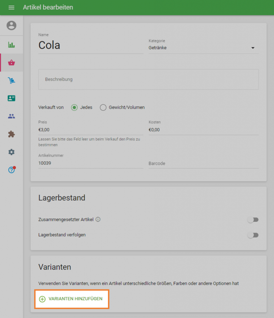 Klicken Sie im Abschnitt ‘Varianten’ auf die Schaltfläche ‘Varianten hinzufügen’