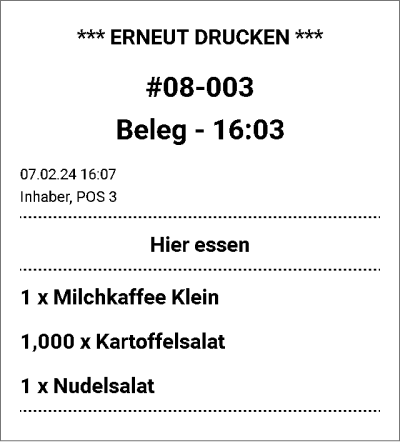 Nachgedruckte Bestellung