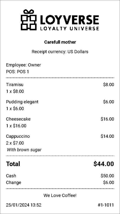 The currency symbol at receipt