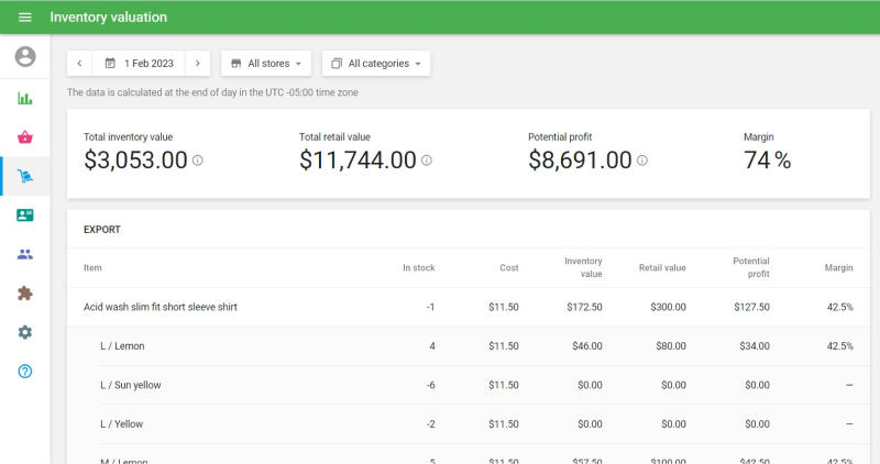 ‘Inventory valuation’ report