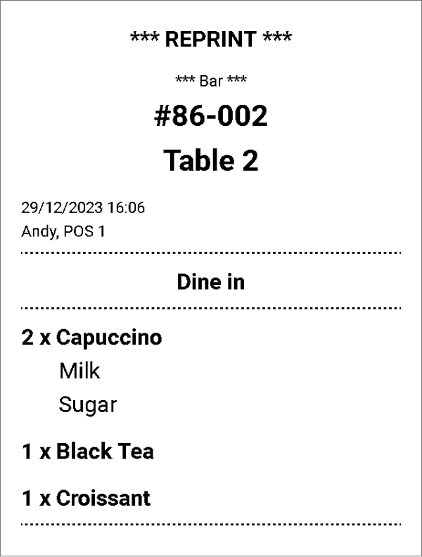 Kitchen Order Reprinted