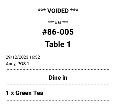 Kitchen Order Voided