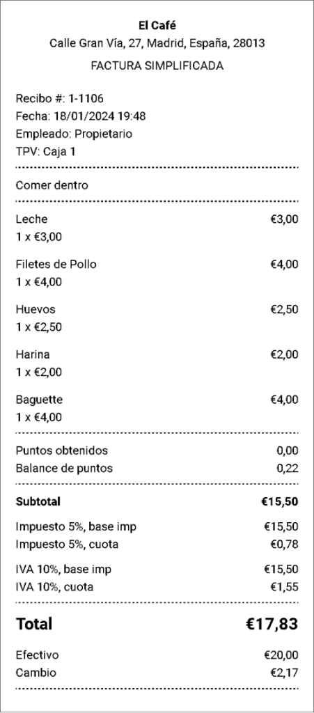 El símbolo de la divisa en el recibo