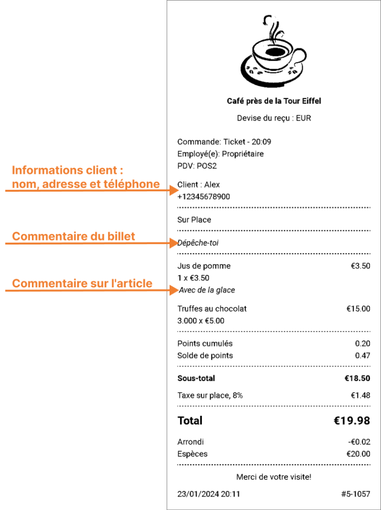 L'information sur le reçu