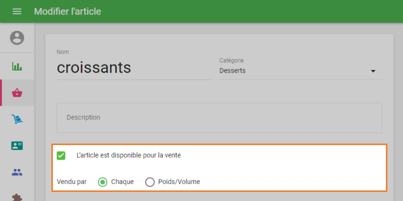 ‘Create item’ form 