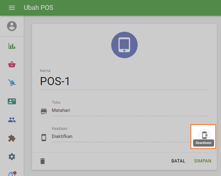 klik ikon 'Nonaktifkan'